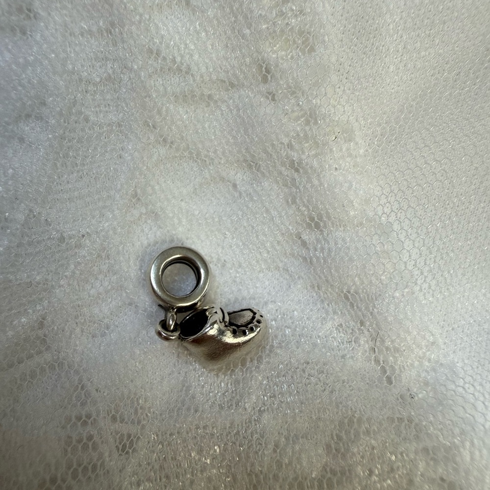 Pandora Dangling Silver Baby Shoe Charm with Blue Gem - Picture 4 of 4